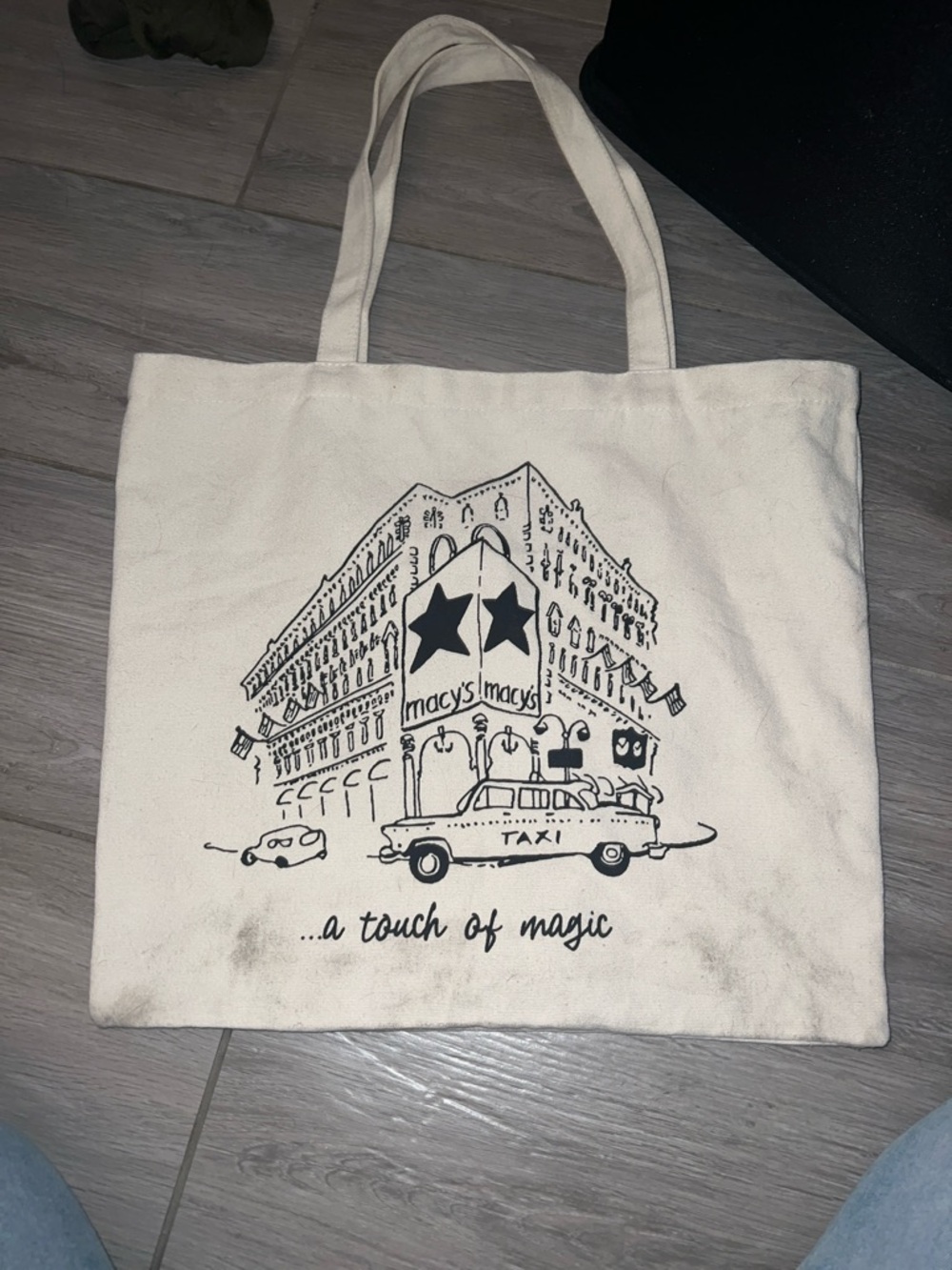 Macy's White Canvas Tote with Black Illustration